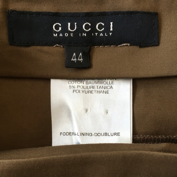Gucci Olive Brown Cotton Knee Length Pencil Skirt Tonal Stitching Size 8 - Picture 3 of 7